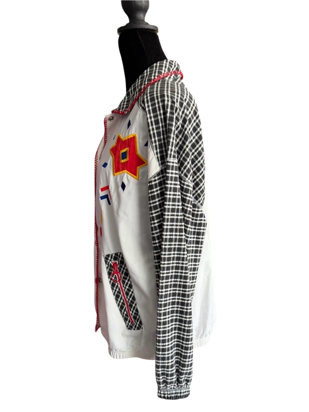 Vintage 90s C.A. Sport Geometric Appliqué Plaid Jacket Medium - Picture 7 of 12